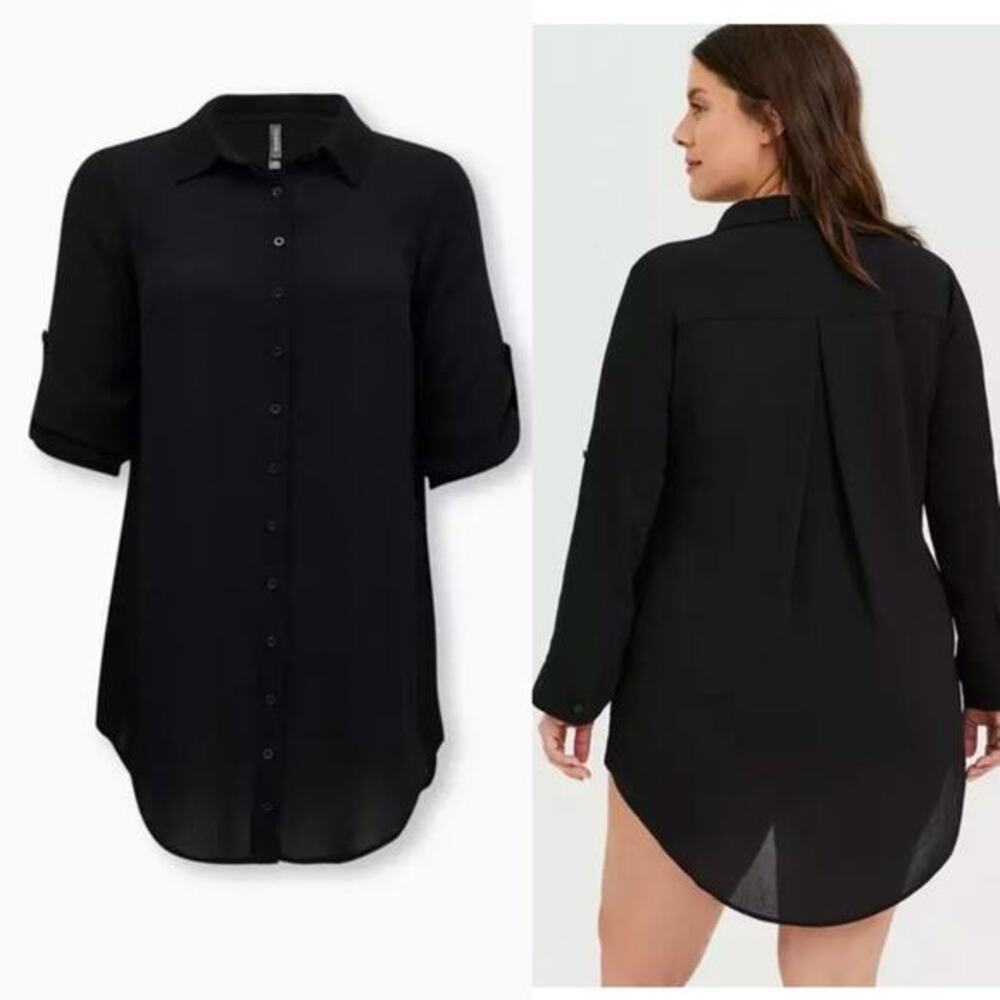 Torrid Mini Crepe‎ Button-Down Coverup Shirt Dress